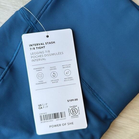 Athleta Interval Stash High Rise 7/8 Legging Blue Small Nwt - Picture 9 of 9